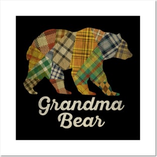 Grandma Bear Patchwork Buffalo Plaid Posters and Art